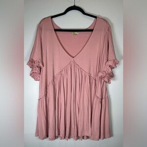 Kori Blush Ruffle Sleeve Vneck Blouse